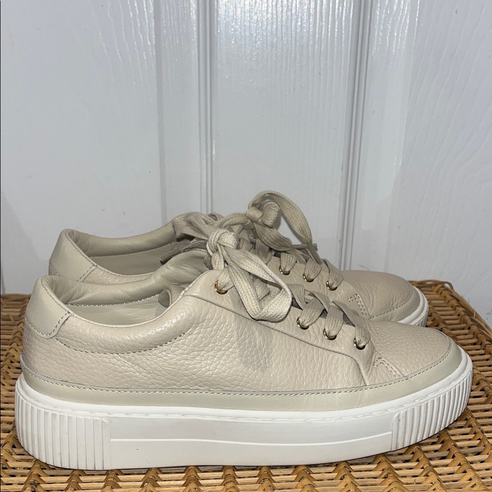 Reiss Cream Leather Platform Sneakers